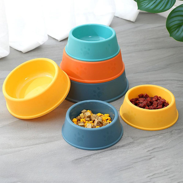 Hundmatskål med tassavtryck, halkfri, universell för husdjur. yellow 1pcs