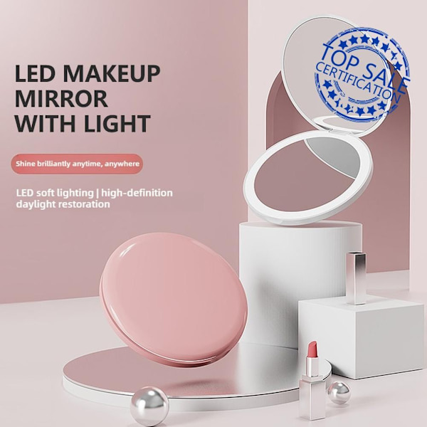 LED Sminkspegel Högupplöst Rund Sminkspegel Portabel Mini Hopfällbar Spegel Ficka V1s1 pink 1pcs