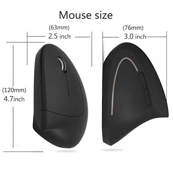1x trådlös spelmus vertikal ergonomisk optisk möss för PC black without battery