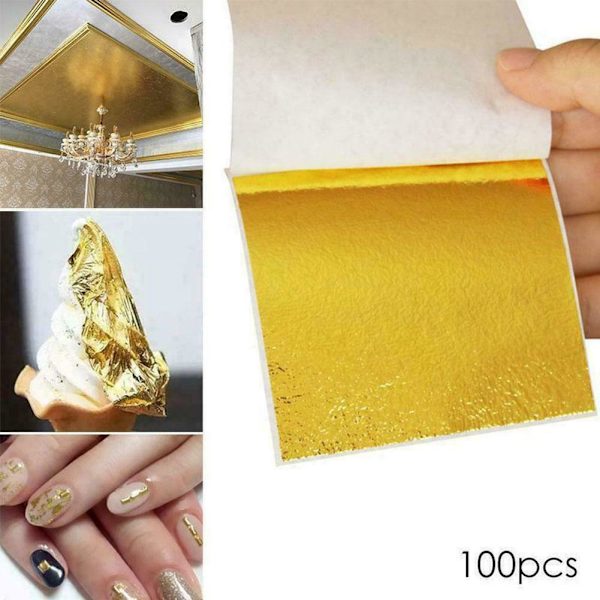 100 ark Dubbel Guld DIY Folieblad Papper Mat Tårta Förgyllning Ätbar TOP✨ B gold 100pcs