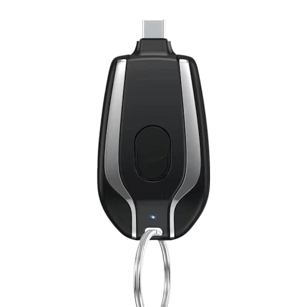 Nyckelring Powerbank, 1500mAh Mini Power Nödladdare, Bärbar Nyckelringsladdare för iPhone eller Type-c, Bärbar Ultrakompakt Extern Snabbladdare black  Type-C