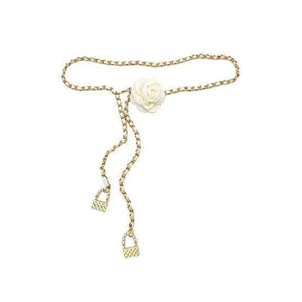 Kamellia midjekedja i metall med blomdekoration white+white one-size