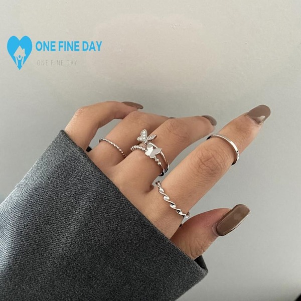 Set Fjärilsring Justerbar Legering Hip Hop Ring Dam Tjejer A8p1