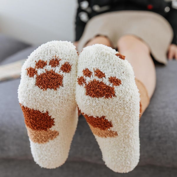 6 par Cat Paw Socks-Corals Fleece strumpor/Super Soft Plysch Slippe Black bars One-size 6pcs