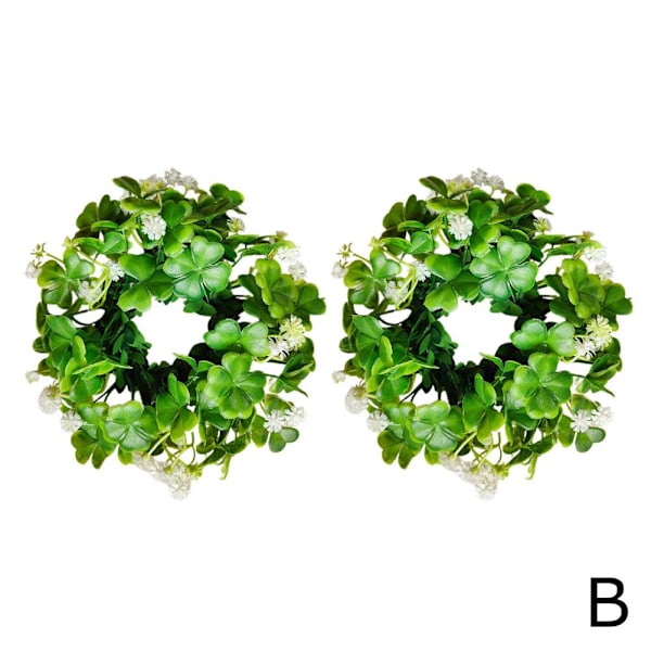 Konstgjord Shamrock Ljusring Krans för St Patrick's Day, Falsk Gr GreenA 1pcs