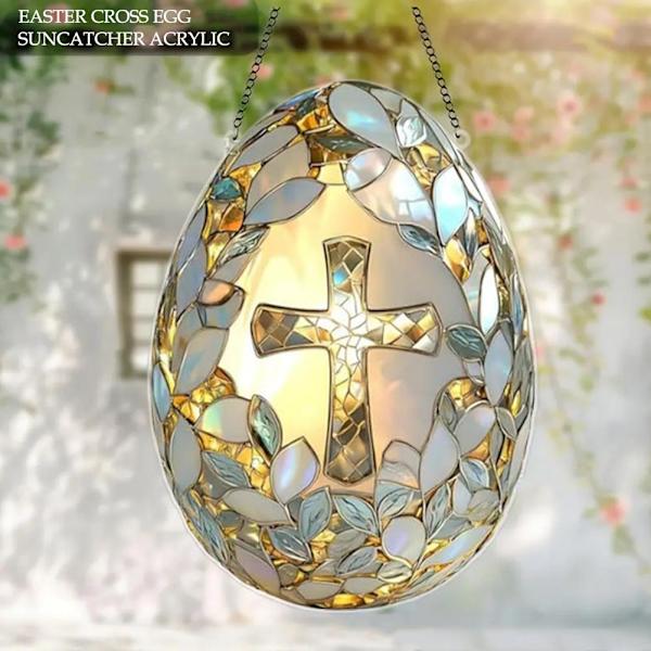 Påsk Kors Ägg Solfångare, Kristet Påsk Kors Fönsterhängande Solfångare, Kristet Påsk Målat Glas Ornament, Påsk Fönsterhängande