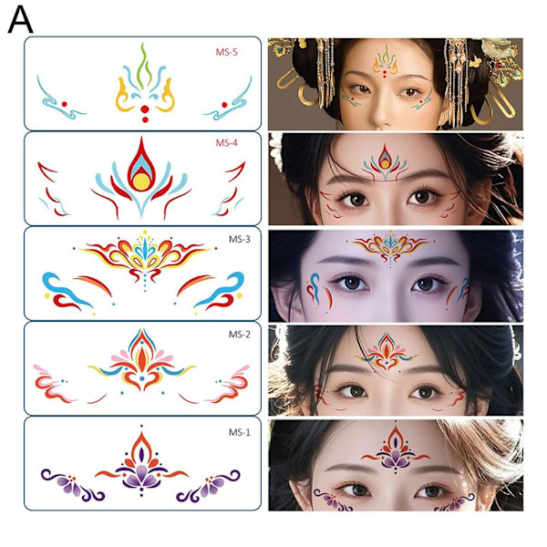 Ögonbrynsstickers för flickor, festivalframträdanden, Hanfu-panna B SET  5pcs