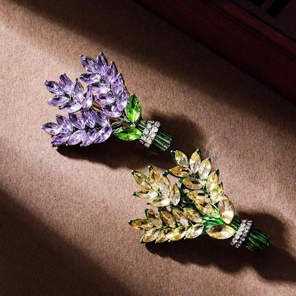 Vacker Kristall Lavendel Blomma Brosch Nål U7C4 purple+green ONE-SIZE