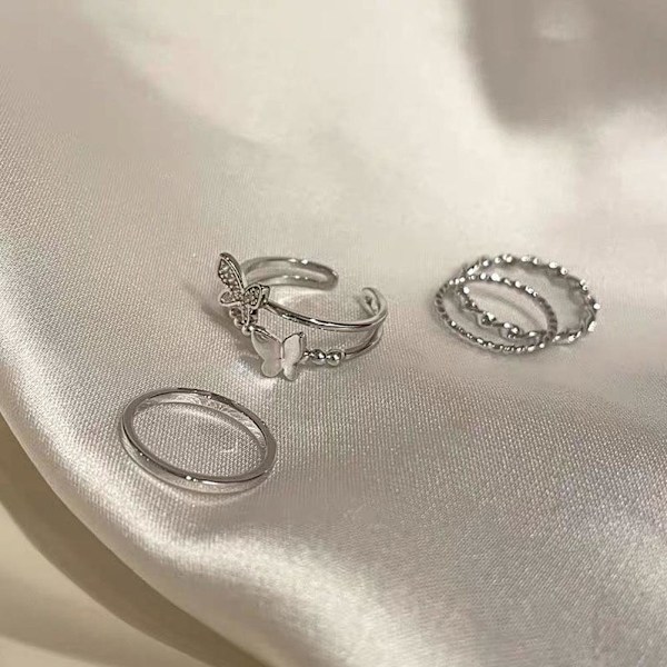 Set Fjärilsring Justerbar Legering Hip Hop Ring Dam Tjejer A8p1
