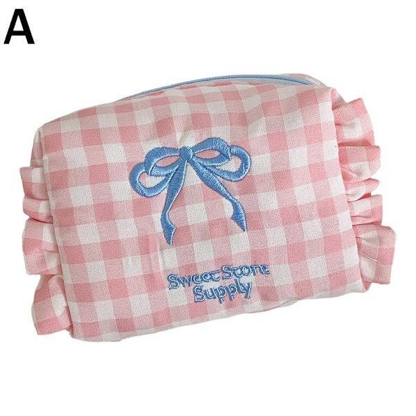 Rutig Rosett Myntväska Förvaringsväska Retro Söt Rutig Resekapacitet Tvätt Student Stor Väska O3q6 Pink One size