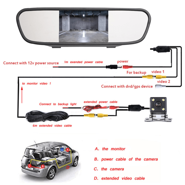 Spegel LCD-skärm Bil bakre visningsverktyg Night Vision Reverse Backu Multi-colorB 5 inch