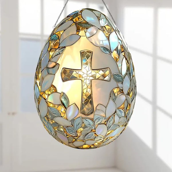 Påsk Kors Ägg Solfångare, Kristet Påsk Kors Fönsterhängande Solfångare, Kristet Påsk Målat Glas Ornament, Påsk Fönsterhängande