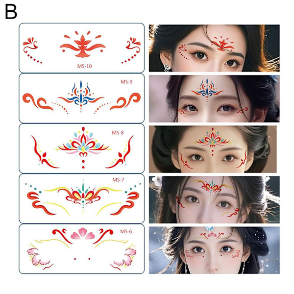 Ögonbrynsstickers för flickor, festivalframträdanden, Hanfu-panna C SET  5pcs