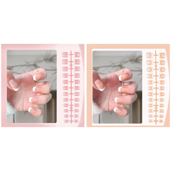Set Franskt Rosa Fyrkantigt Kort Lösnagel Pressa På Nagel Tipp Vit Kant Heltäckande Rosa P7u2 TD156 24pcs