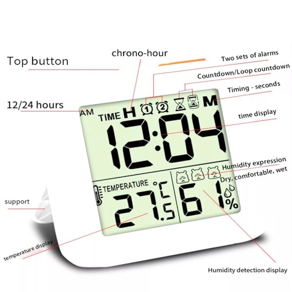 Digital Duschklocka med Alarm Termometer Hygrometer Klocka Vägg N1Y1 Black 1pcs
