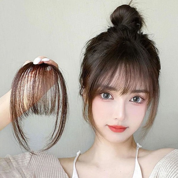 Koreansk 3D Air Bangs Clip Peruk Falska Bangs Osynlig Spårlös Peruk Bit Panna Förlängningsverktyg O3X6 light brown With sideburns
