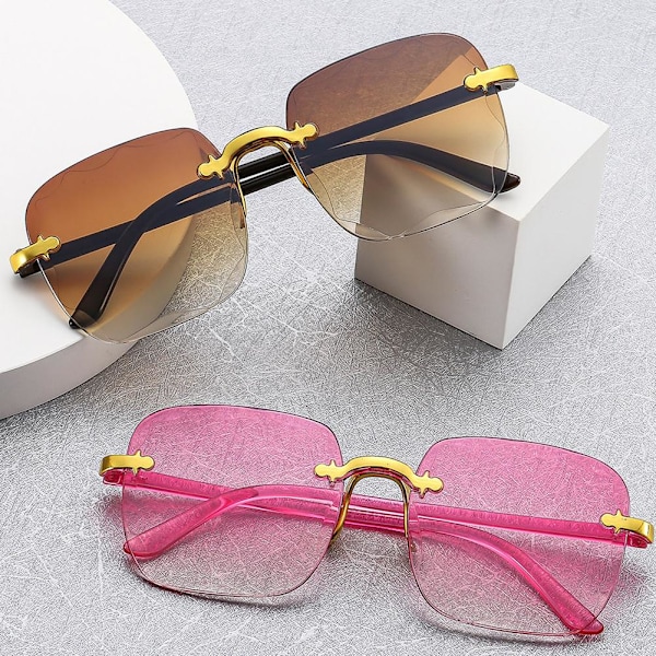 Nya Ramlösa Solglasögon med Skurna Kanter, Dam Solglasögon, Hög Definition, Lätta, UV-säkra N1u9 pink 1PC