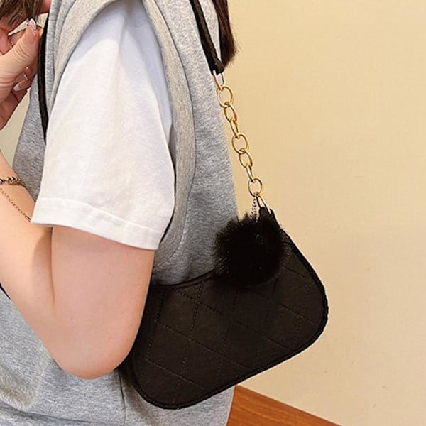 Sommar Ny Stil Enfärgad Pälsbollsväska Dam Liten Fräsch Fe Black One size
