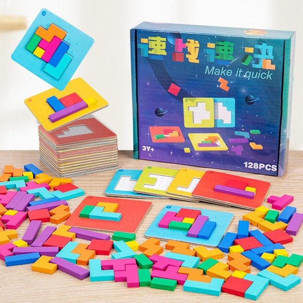 Interaktivt pusselspel Tangram Matematiska leksaker Byggande Barns Form Färg Trä Skrivbordsblock P2R2