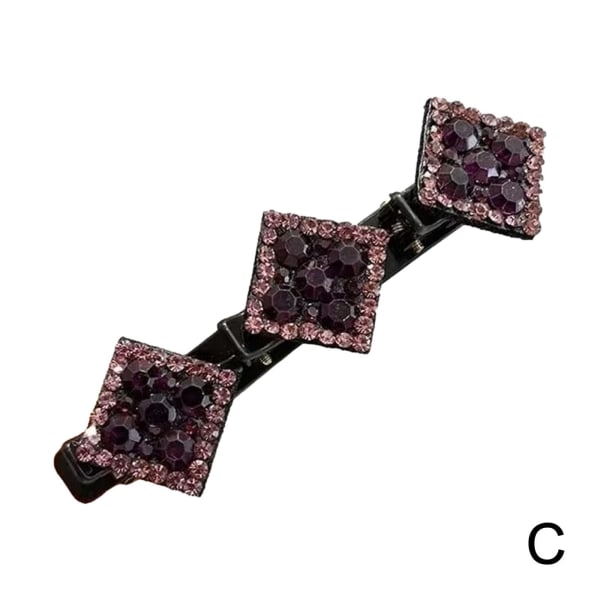 Glittrande Crystal Stone flätade hårklämmor, Satin Rhinestone Fab Purple One-size