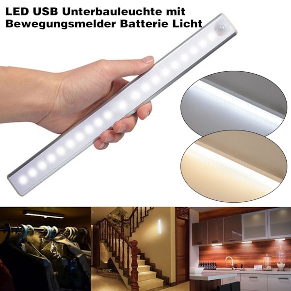 LED USB-undermonterad lampa med rörelsesensor Batterilampa Kökslampa 30cm white light One-size
