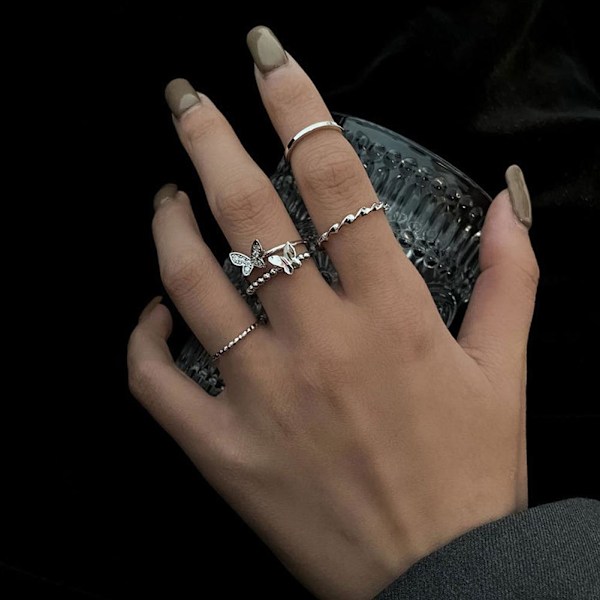 Set Fjärilsring Justerbar Legering Hip Hop Ring Dam Tjejer A8p1