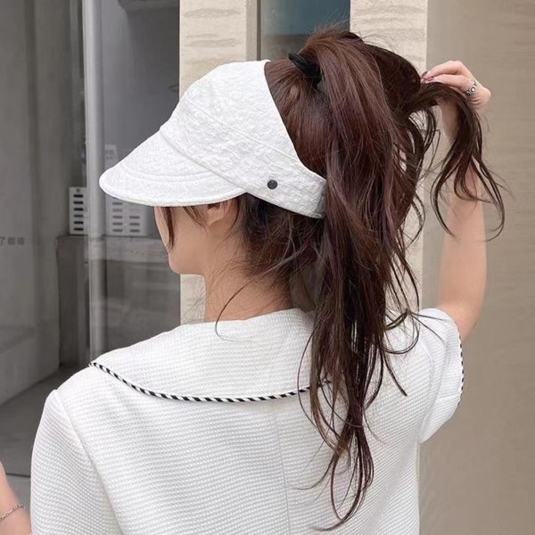 Sommar Dam Hinkhatt UV-skydd Bred Brim Strand Solhattar Tomma Toppar A5 white one-size