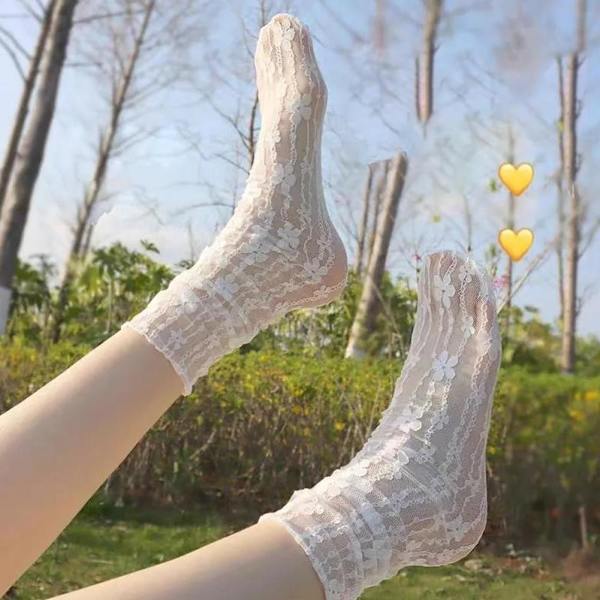 Vita Mesh Spetssockor Mary Jane Svart & Vit Ihålig Mesh Ankel Japansk Spets Pile Sommar S0u1 white onesize
