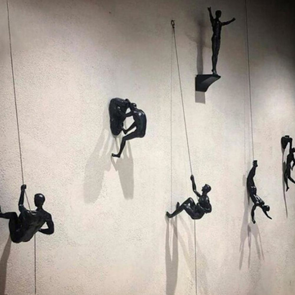 Kreativ Klättrande Man Resin Järntråd Vägg Hängande Figurer Scul Ny Y9 blackF 10*11cm
