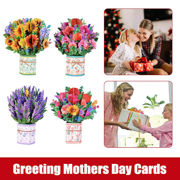 3D Pop Up Hälsning Mors Dag Kort Bukett Blommor Hälsning Ca Here's a hug 1pcs