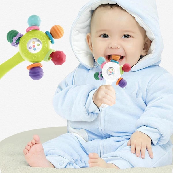 Handgrepps Skallra Boll Skatt Manhattan Boll Baby Grepp Träning Lugnande Leksak Ringande Och Roterande Musik Baby Handstav White 1pcs