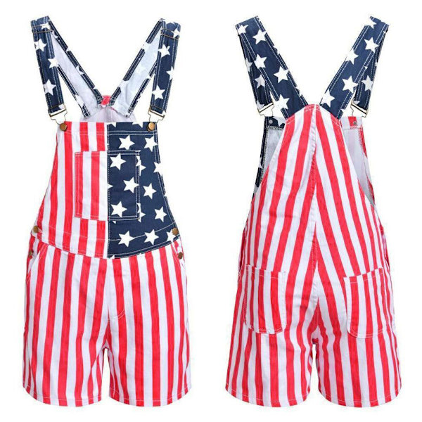 Amerikansk flagga tryckta shorts hängslen jumpsuits haklapp byxor avslappnad overall R0 för män as showL L