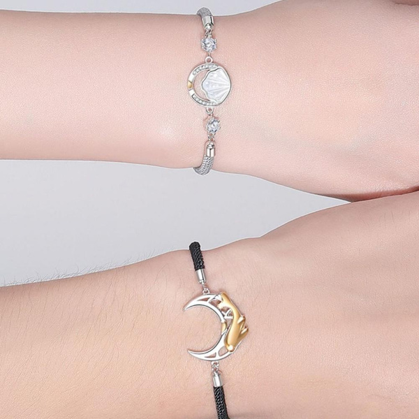 1/2x Snäcka Val Månform Armband Flätat Rep Pararmband Älskare Armringar Resten Av Livet J6K2 sliver2 onesize
