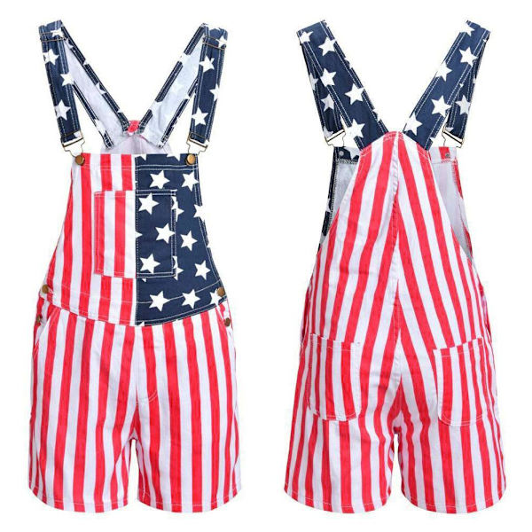 Amerikansk flagga tryckta shorts hängslen jumpsuits haklapp byxor avslappnad overall R0 för män as showL L