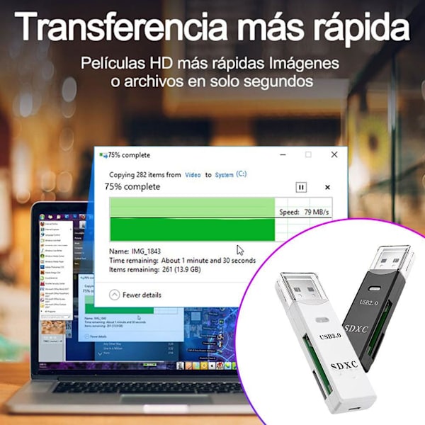 Två-i-ett USB3.0 Kortläsare Mobiltelefon TF-kort Kamera SD-kort Plug And Re <! WHITE USB2.0