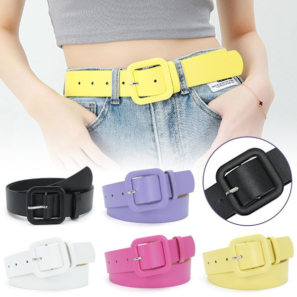Läderbälte för kvinnor, godisfärg, avslappnat midjebälte, Tali-bälte, Pinggang-bälte, Wanita U7 yellow one size