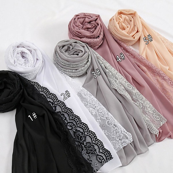 Ny Lång Kant Spets Huvudduk Chiffong Spetskant Damscarf D3P Purple One size