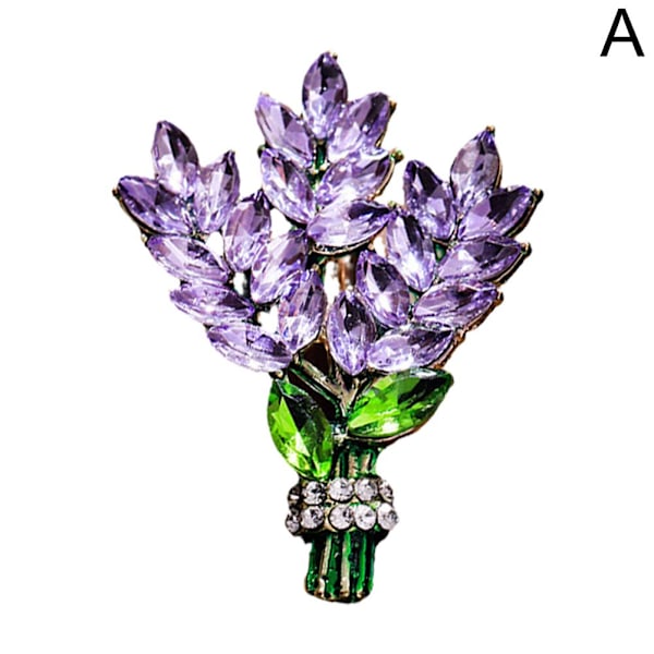 Vacker Kristall Lavendel Blomma Brosch Nål U7C4 purple+green ONE-SIZE