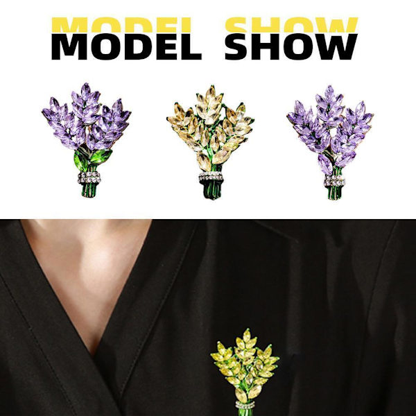 Vacker Kristall Lavendel Blomma Brosch Nål U7C4 purple+green ONE-SIZE