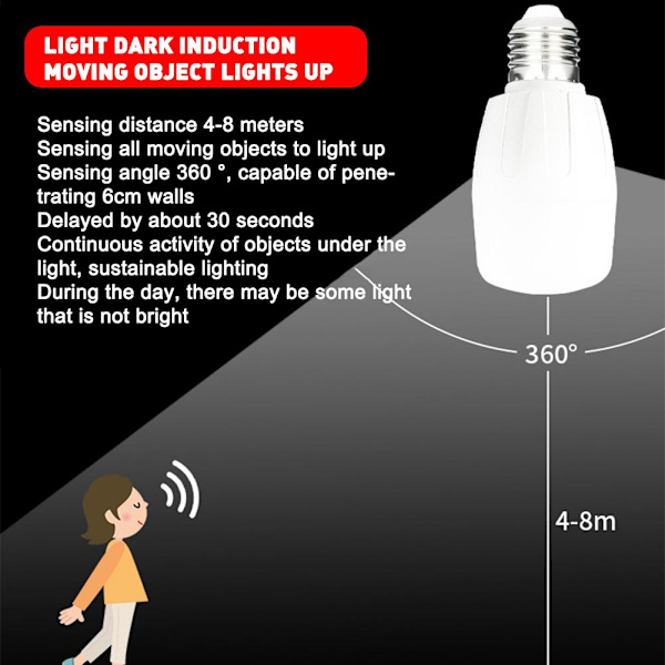 E27 Ljudradar Rörelsesensor LED Natt 5W 9W Vita Lampor Glödlampa USN 9w one-size