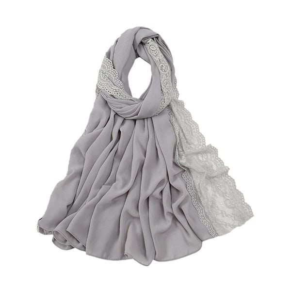 Ny Lång Kant Spets Huvudduk Chiffong Spetskant Damscarf D3P Purple One size