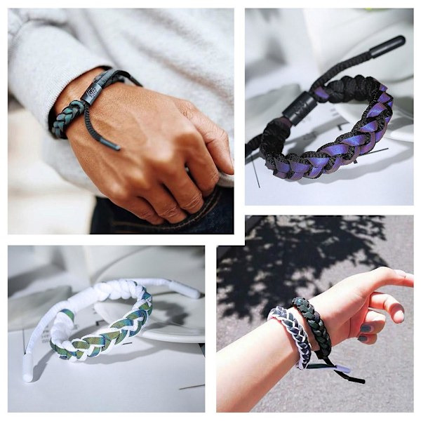 Flätat pararmband reflekterande färgskiftande armband för män kvinnor födelsedagspresent S4 Black One size