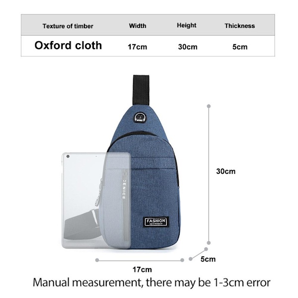 Oxford Tyg Bröstväska Stor Kapacitet Sport Utomhus Ryggsäck Crossbody Enkel Axel Fritid V5a5 Gray One size