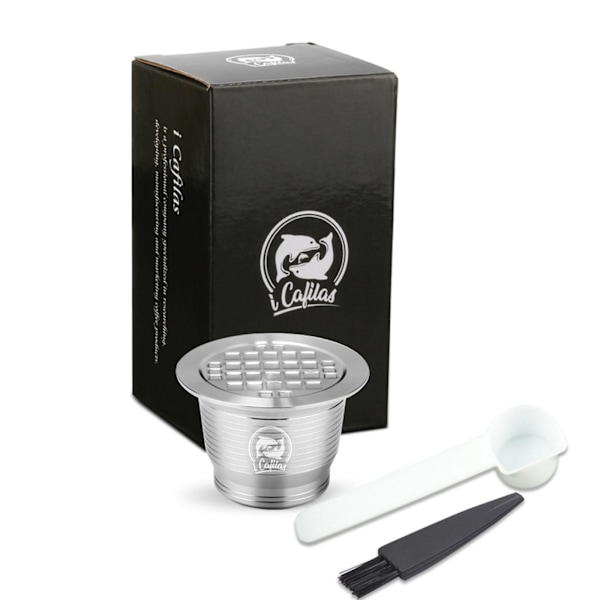 Nespresso Återanvändbar Kaffekapsel i Rostfritt Stål Kaffefilter Kaffepod Ny Med Sked Och O7k9