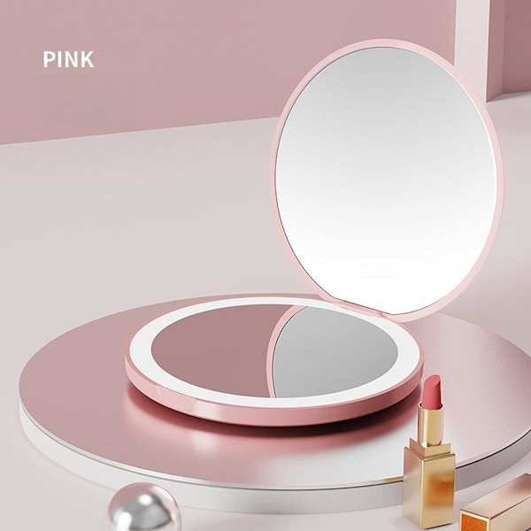 LED Sminkspegel Högupplöst Rund Sminkspegel Portabel Mini Hopfällbar Spegel Ficka V1s1 pink 1pcs