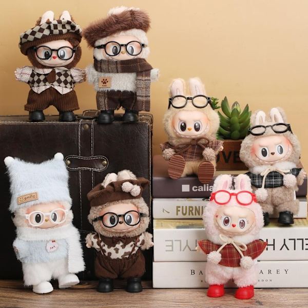 【Endast Kläder】17cm Labubu Kläder V1/v2 Sittande Party Set Dockkläder Klänning Vinyl Kostym Up I8n7 Winter Mocha 1pcs