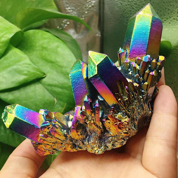 Regnbåge Aura Titanium Kvarts Kristallkluster Exemplar Healing Stone Gifts.UK