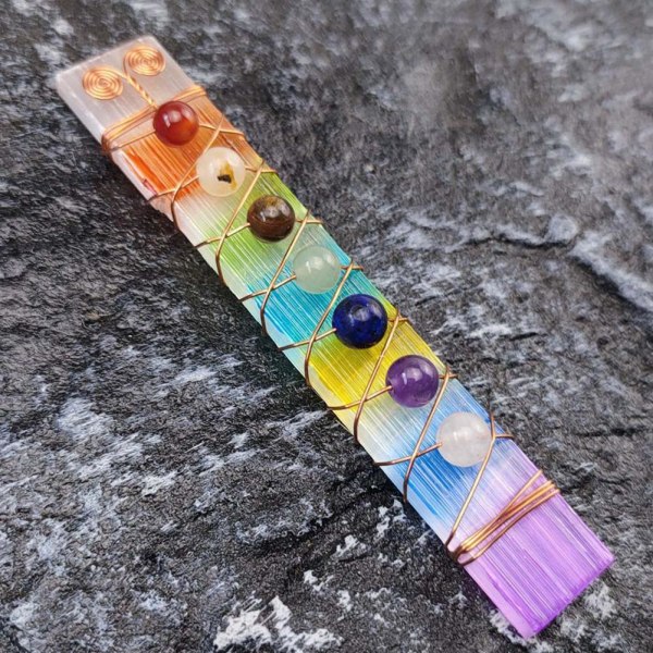 7 Chakra Healing Kristaller Stenar Wire Wrapped Selenit Stick Wan Multi-colorA A