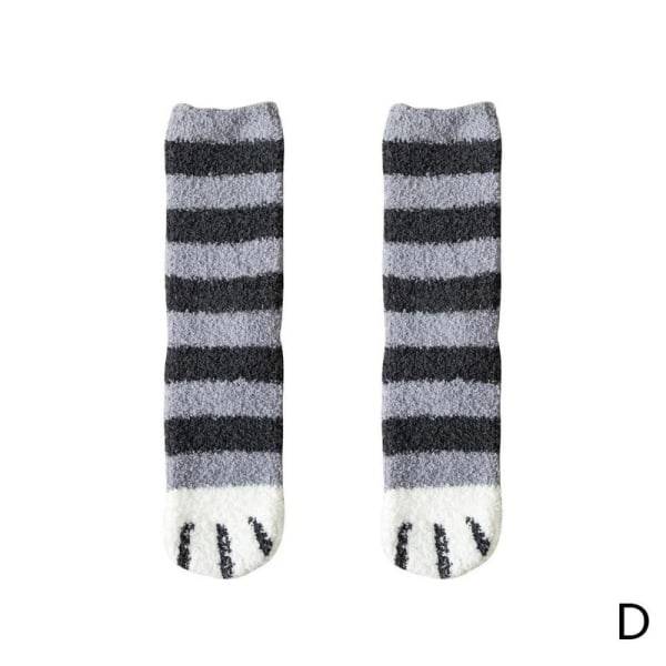 6 par Cat Paw Socks-Corals Fleece strumpor/Super Soft Plysch Slippe Dark gray strips One-size 6pcs