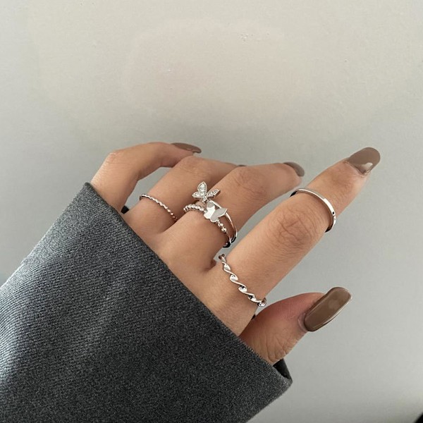 Set Fjärilsring Justerbar Legering Hip Hop Ring Dam Tjejer A8p1